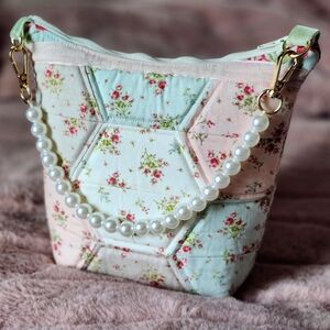 Floral Patchwork Women's Bag with Pearl Strap